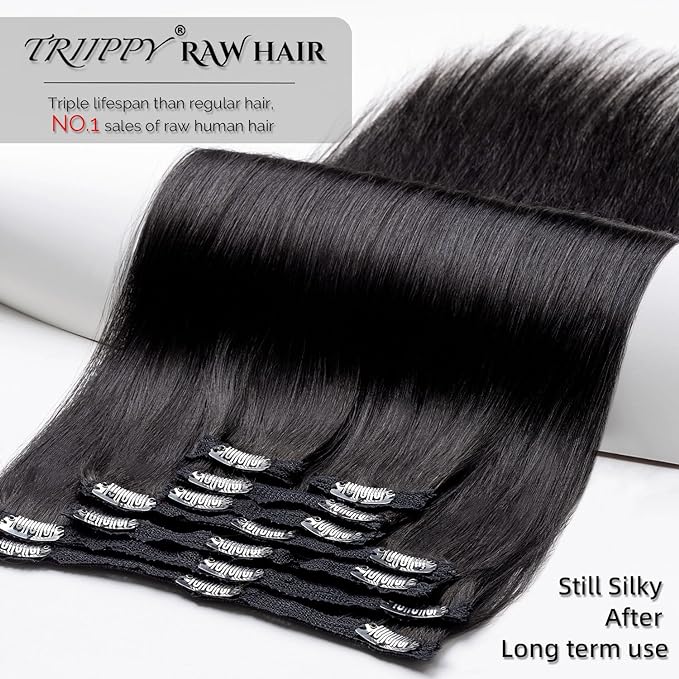 TRIIPPY Raw Hair Clip in Extensions Keep Bone Straight And Silky After Long time Use 100% Cambodian Raw Hair