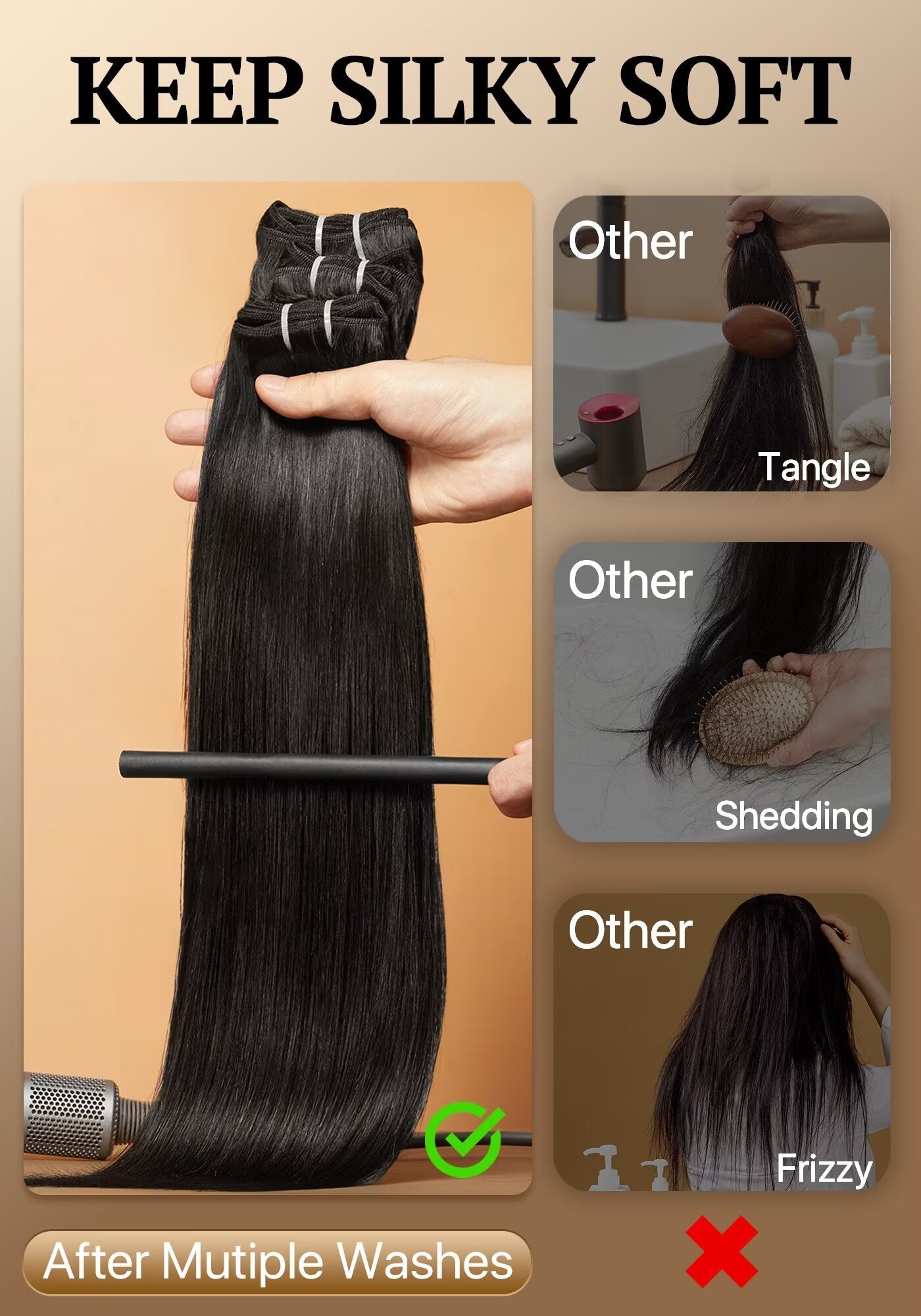TRIIPPY Straight Bundles Human Hair,100% Raw Cambodian Hair Sew In Weave Single Bundle,Triple The Lifespan Over Regular Virgin Hair Bundle,No.1 Raw Hair Brand On Amazon(Natural Color)