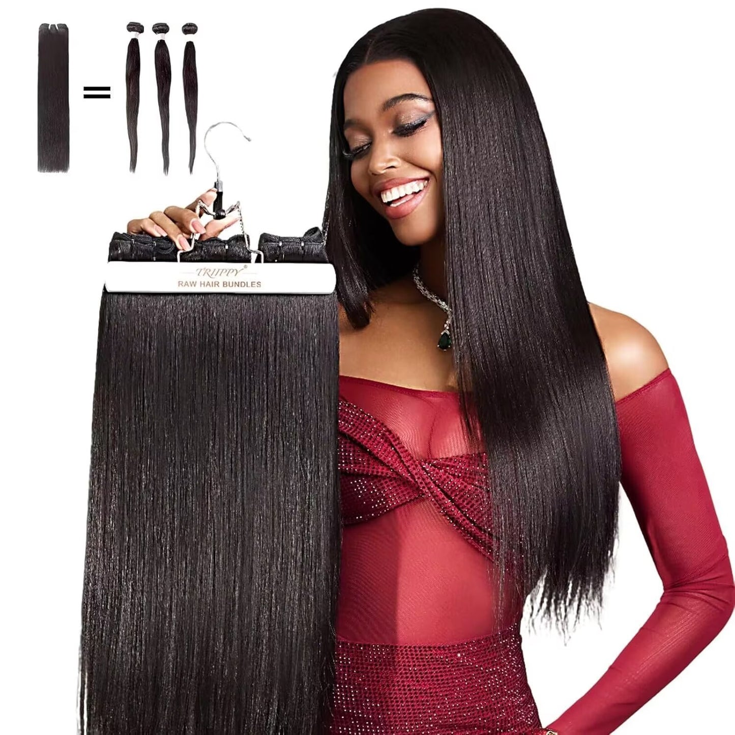 TRIIPPY Yaki Straight Human Hair Bundles,100% Raw Cambodian Hair Sew In Weave 3 Bundles ,Triple The Lifespan Over Regular Virgin Hair Bundle,No.1 Raw Hair Brand On Amazon(Natural Color)