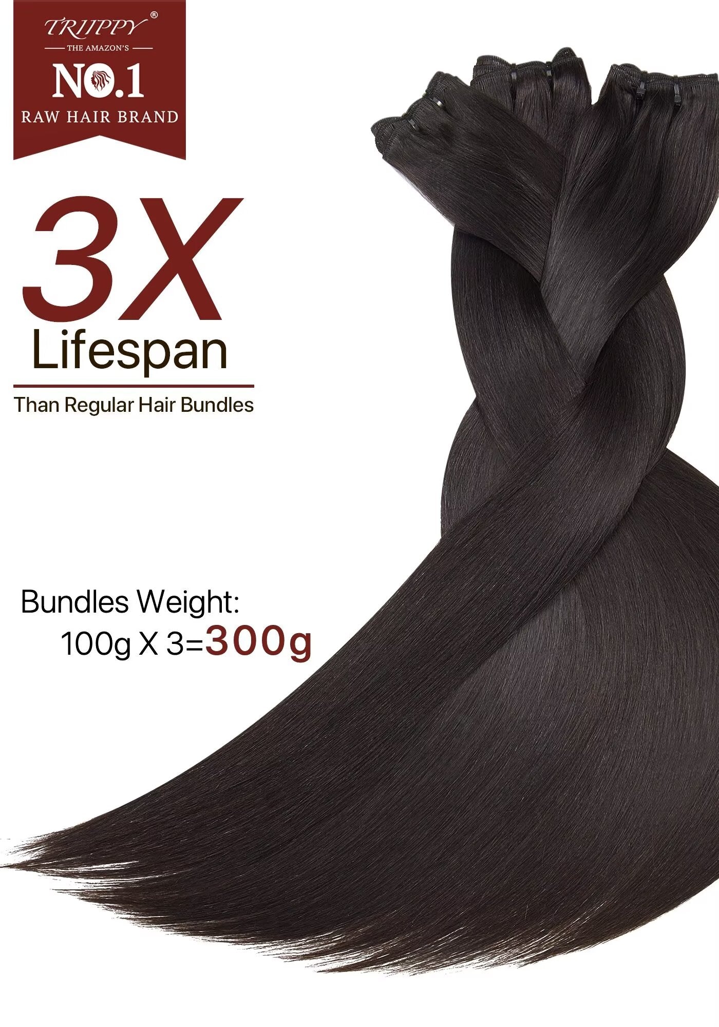TRIIPPY Yaki Straight Human Hair Bundles,100% Raw Cambodian Hair Sew In Weave 3 Bundles ,Triple The Lifespan Over Regular Virgin Hair Bundle,No.1 Raw Hair Brand On Amazon(Natural Color)