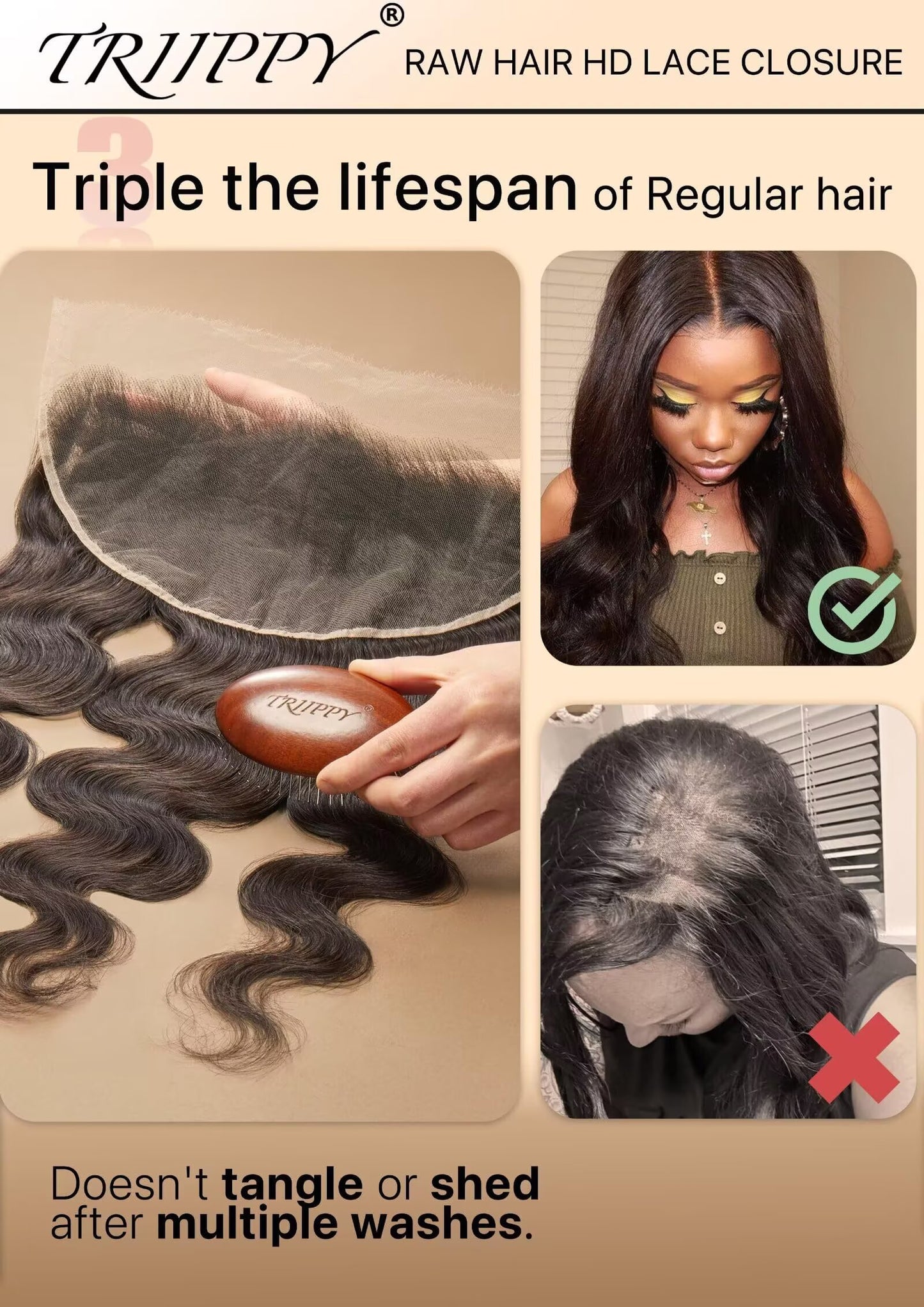 TRIIPPY Raw Hair 13x6 HD Lace Frontal Closure Body Wave,More Less Shedding than Regular Virgin Hair Closure,0.10mm Ultra-Thin 13x6 Swiss Real HD Lace with 100% Raw Cambodian Human Hair,