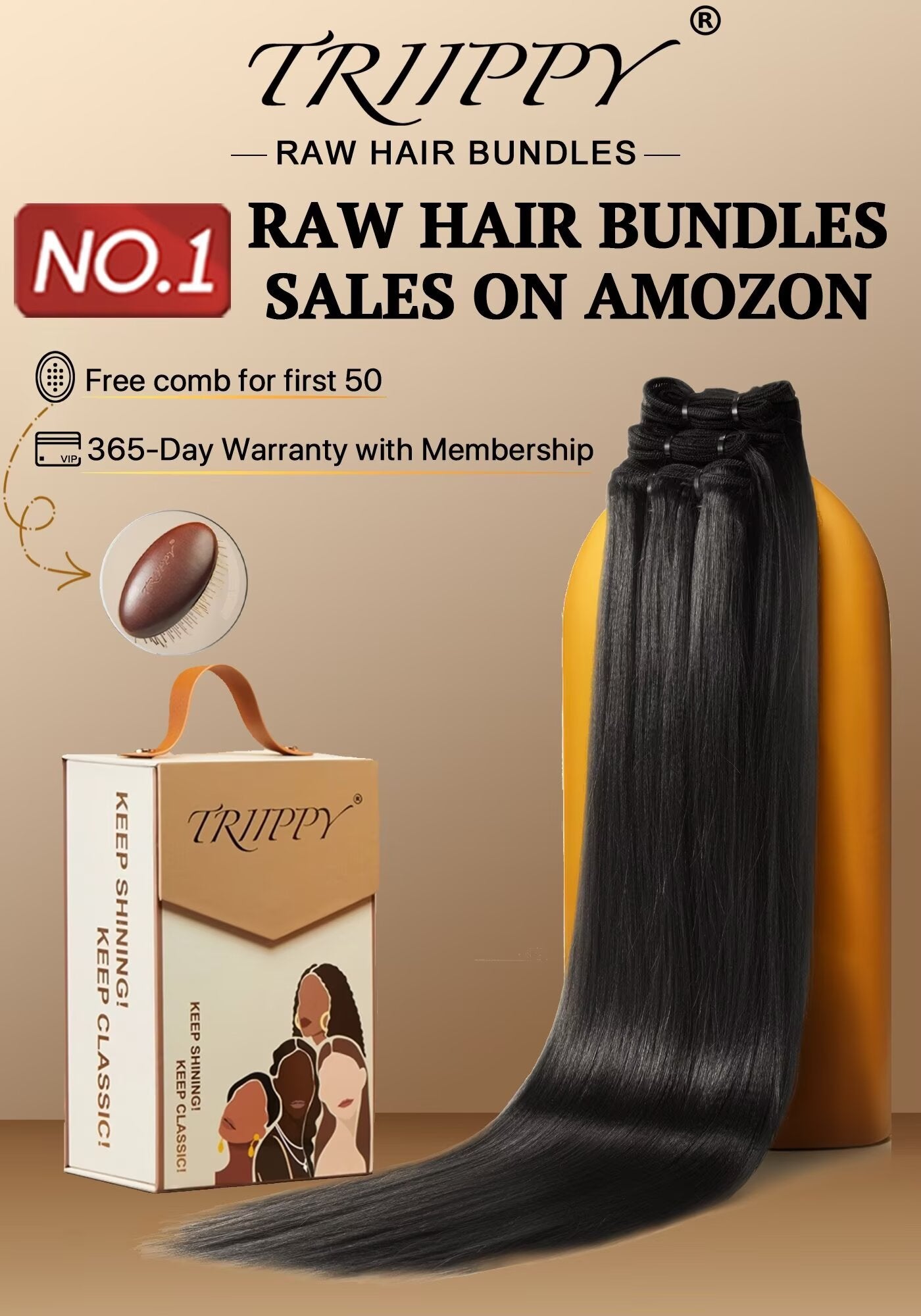 TRIIPPY Yaki Straight Human Hair Bundles,100% Raw Cambodian Hair Sew In Weave 3 Bundles ,Triple The Lifespan Over Regular Virgin Hair Bundle,No.1 Raw Hair Brand On Amazon(Natural Color)