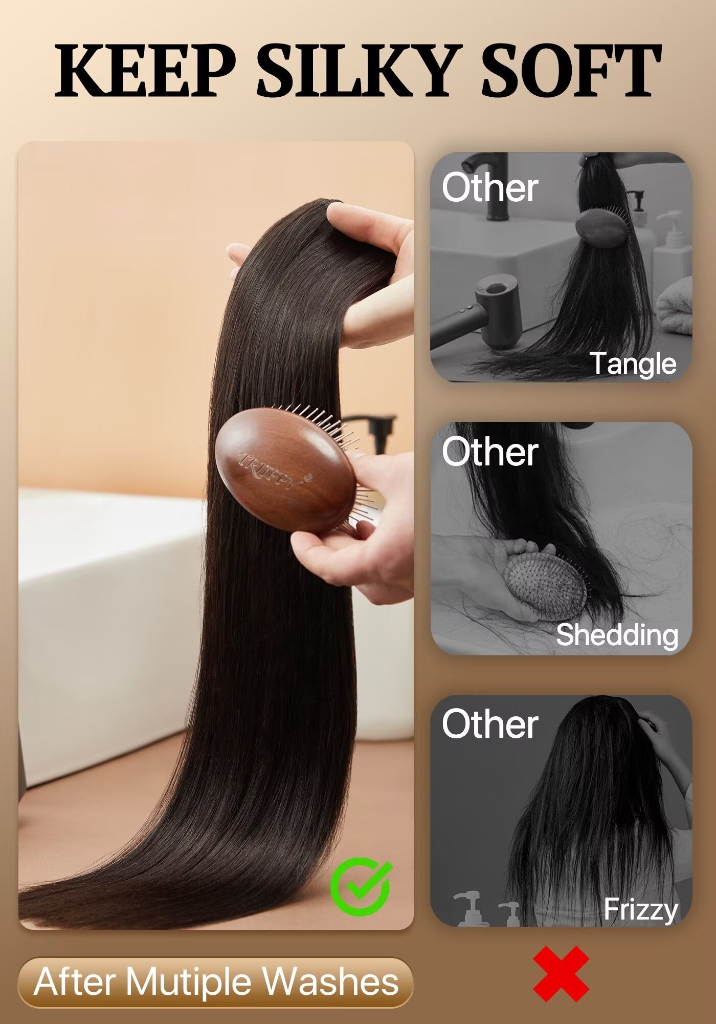 TRIIPPY Yaki Straight Human Hair Bundles,100% Raw Cambodian Hair Sew In Weave 3 Bundles ,Triple The Lifespan Over Regular Virgin Hair Bundle,No.1 Raw Hair Brand On Amazon(Natural Color)