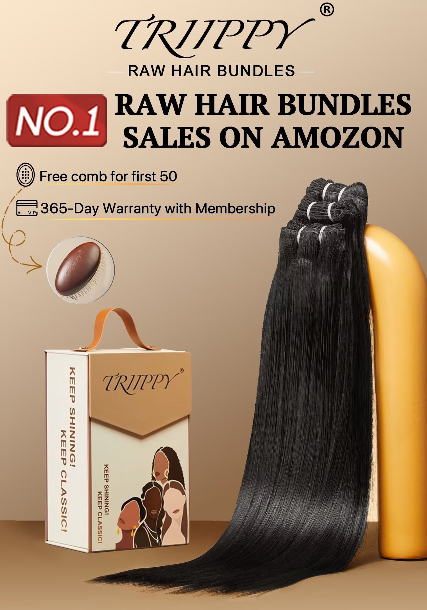 TRIIPPY Straight Bundles Human Hair,100% Raw Cambodian Hair Sew In Weave Single Bundle,Triple The Lifespan Over Regular Virgin Hair Bundle,No.1 Raw Hair Brand On Amazon(Natural Color)