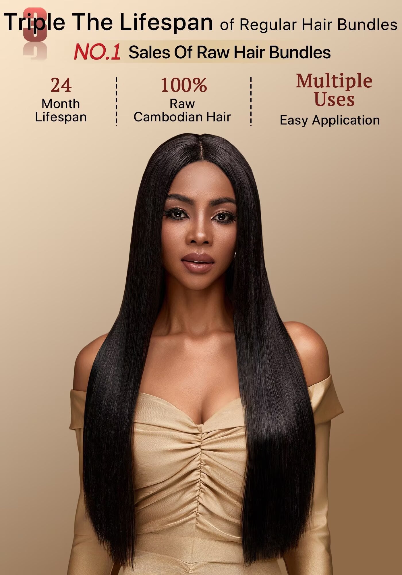 TRIIPPY Straight Bundles Human Hair,100% Raw Cambodian Hair Sew In Weave Single Bundle,Triple The Lifespan Over Regular Virgin Hair Bundle,No.1 Raw Hair Brand On Amazon(Natural Color)