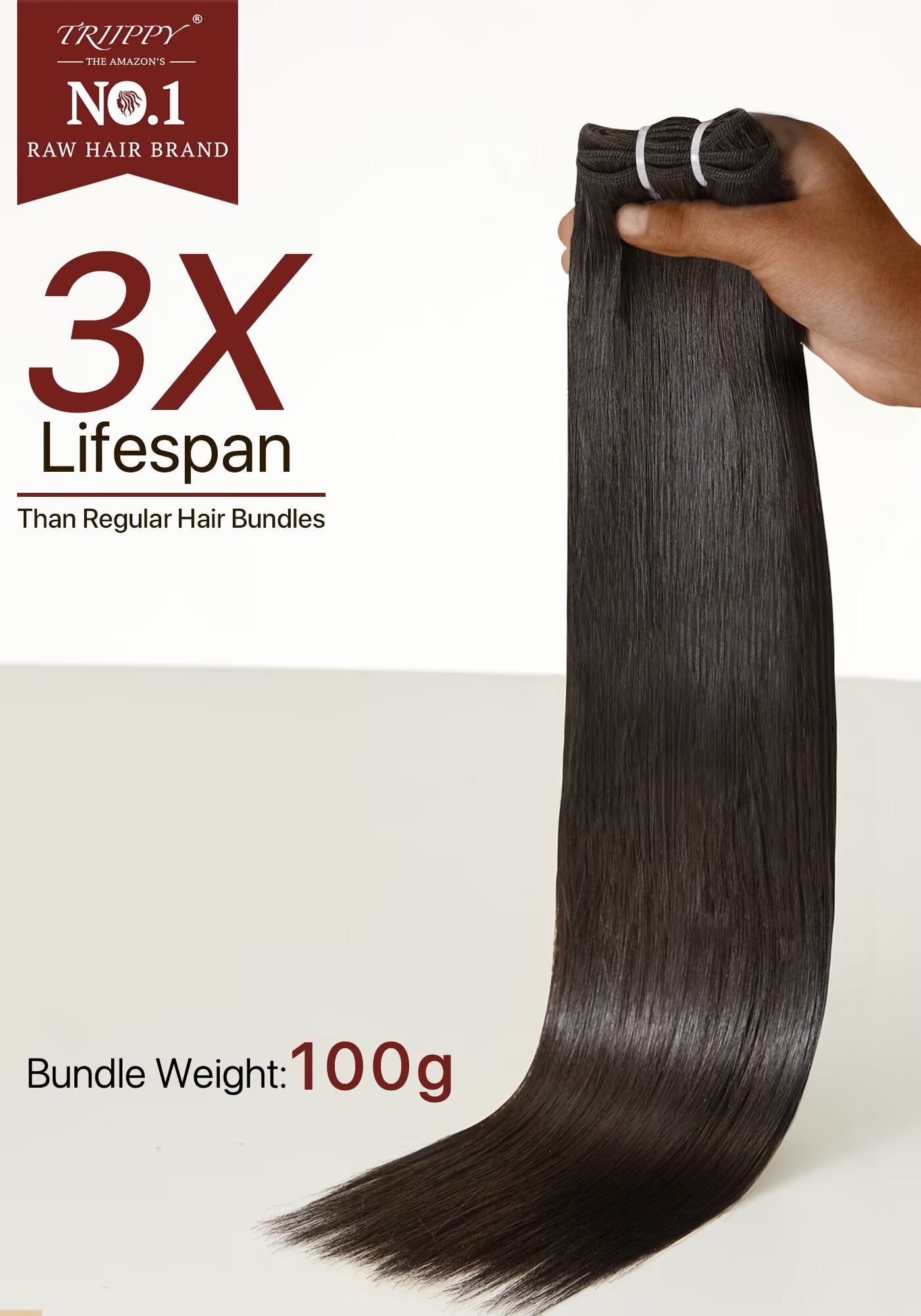 TRIIPPY Straight Bundles Human Hair,100% Raw Cambodian Hair Sew In Weave Single Bundle,Triple The Lifespan Over Regular Virgin Hair Bundle,No.1 Raw Hair Brand On Amazon(Natural Color)